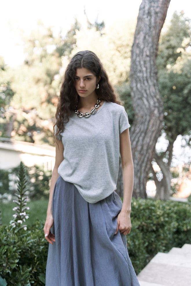Mai Collection Сива Небрежна Улична Мода Тениска Дрехи на едро Небрежен