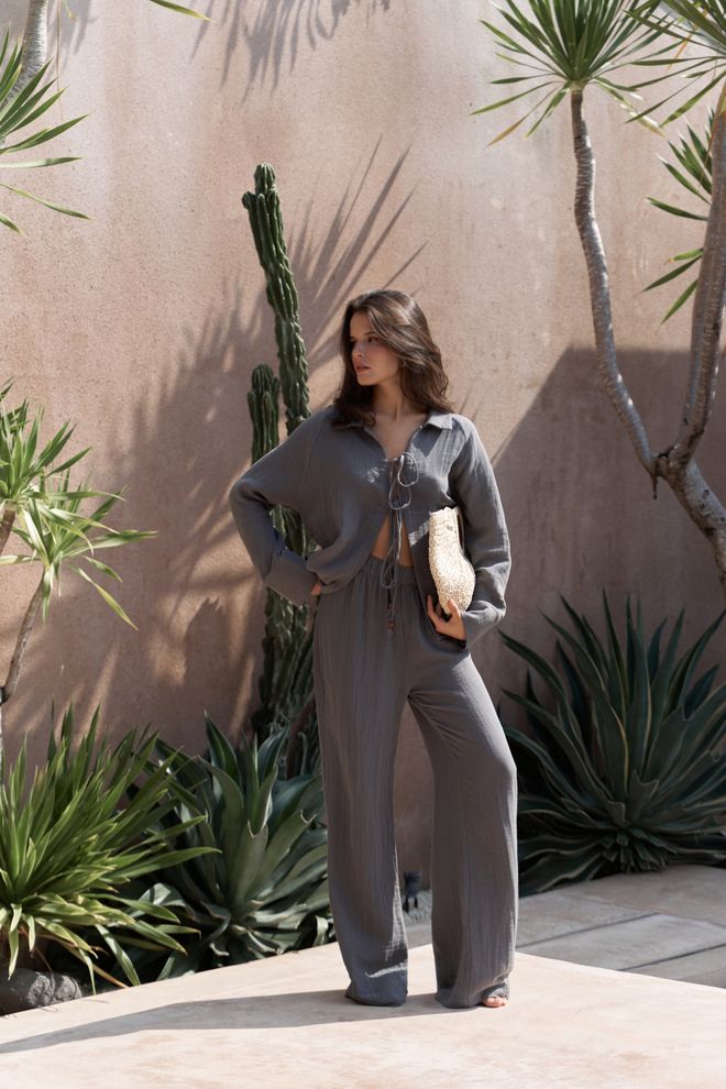 Mai Collection Grey Elegant Casual Set Wholesale Clothing Modest