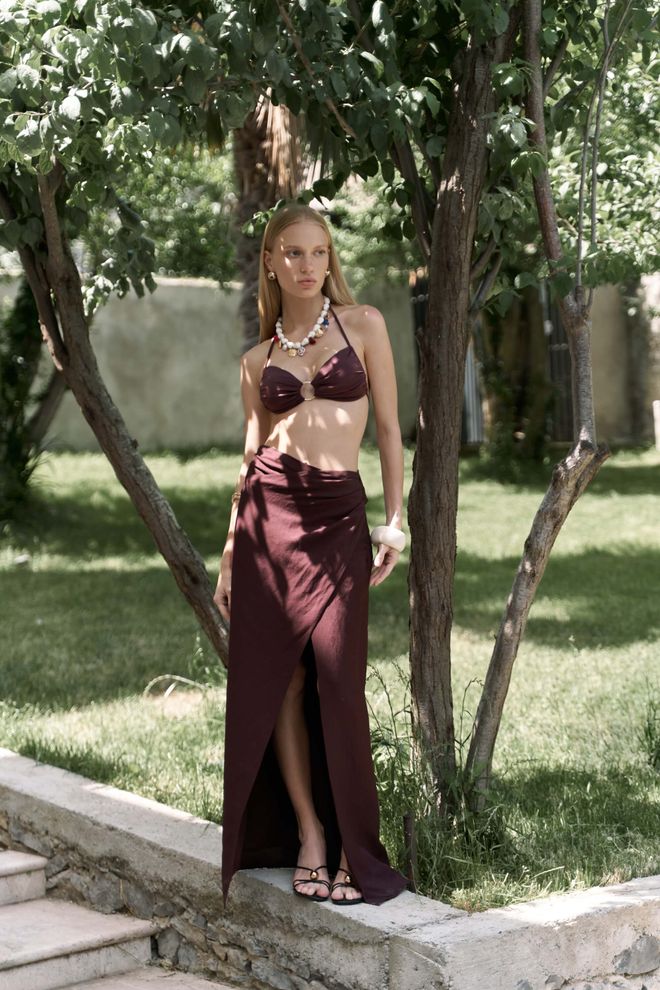 Mai Collection Φούστα Μπορντό Wrap Φόρεμα Μάξι Ψηλόμεσο Χονδρικό εμπόριο ενδυμάτων Casual