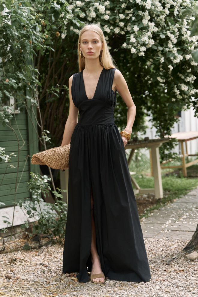 Mai Collection Црна Елегантна Хаљина Са Прорезом В изрезом И Дужином До Пода Велепродаја одеће 1