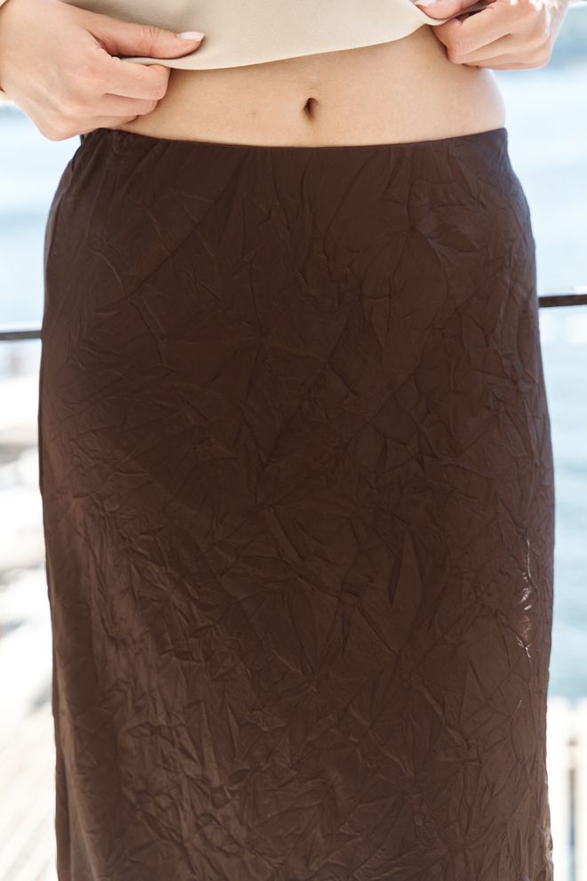 Mai Collection Brown Elegant Slip Maxi Skirt Wholesale Clothing Sexy