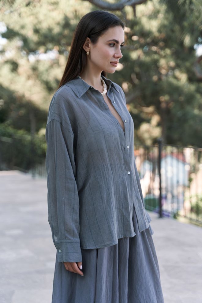 Mai Collection Pilka Atsitiktinė Kukli Elegantiška Dryžuota Marškinėlių Polo Apykaklė Didmeninė prekyba drabužiais Apykaklė su įkirpimu