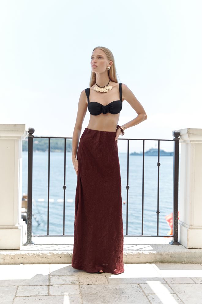 Mai Collection Brown Elegant Formal Sexy Asymmetrical Maxi Skirt Wholesale Clothing 1