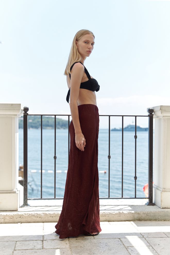 Mai Collection Brown Elegant Formal Sexy Asymmetrical Maxi Skirt Wholesale Clothing Spring