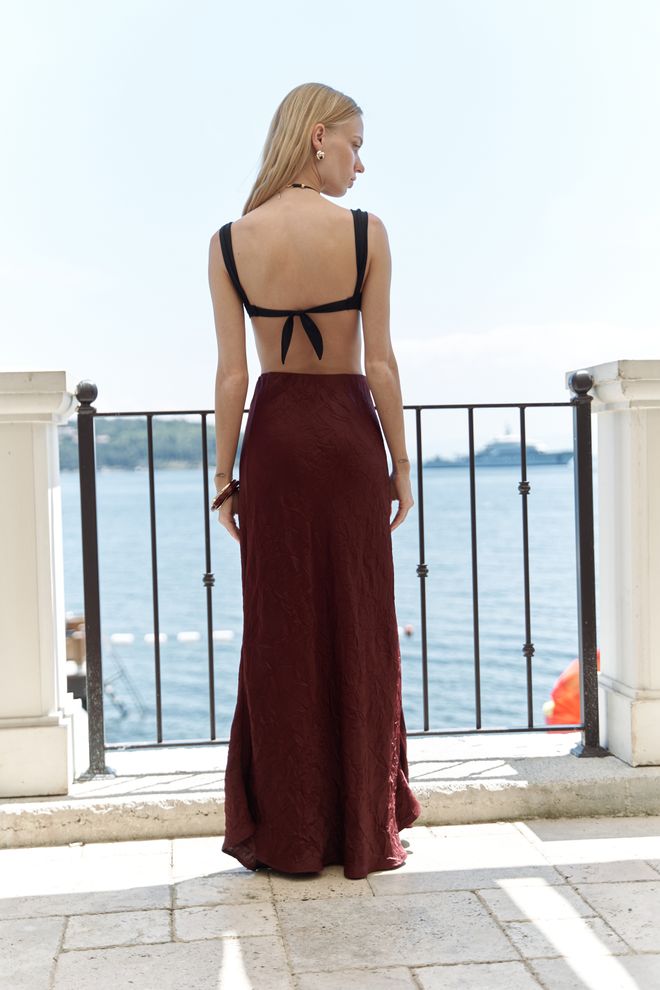 Mai Collection Brown Elegant Formal Sexy Asymmetrical Maxi Skirt Wholesale Clothing Formal