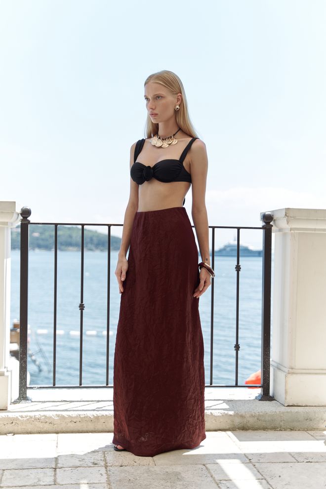 Mai Collection Brown Elegant Formal Sexy Asymmetrical Maxi Skirt Wholesale Clothing Work