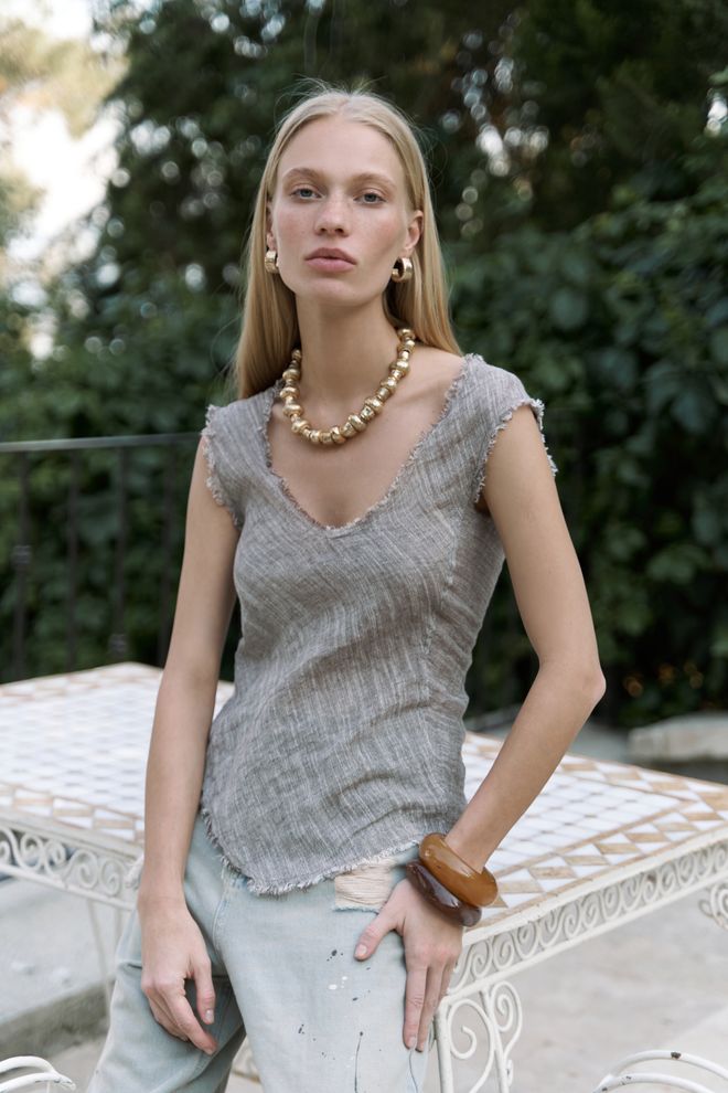 Mai Collection Beige Casual Boho V Neck Slim Fit Crop Top Wholesale Clothing 5