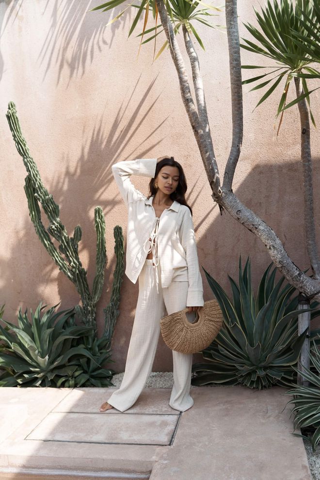 Mai Collection Conjunto Beige Con Culottes Cintura De Lazo & Cuello Chal Ropa al por mayor Casual