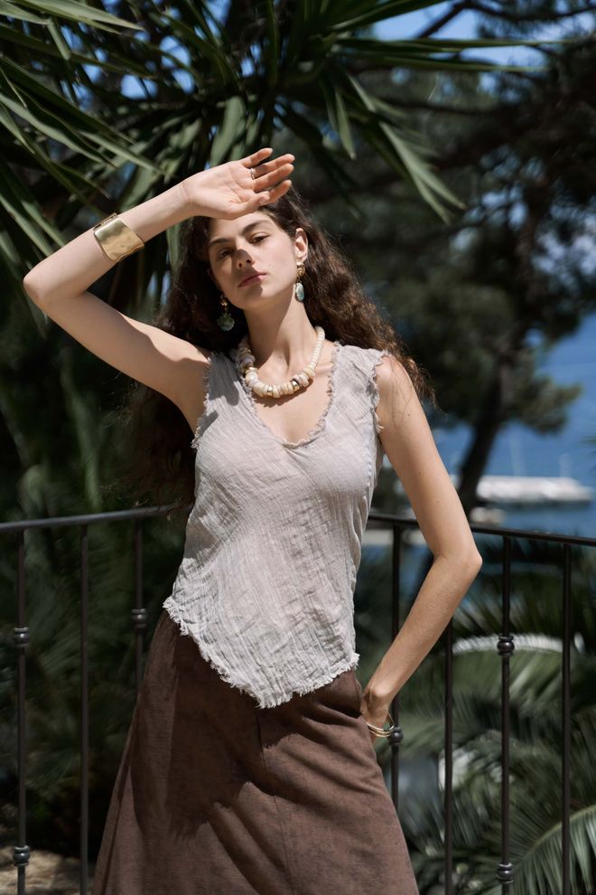 Mai Collection Късо Горнище Бежово Бохо Небрежен Дрехи на едро Бохо