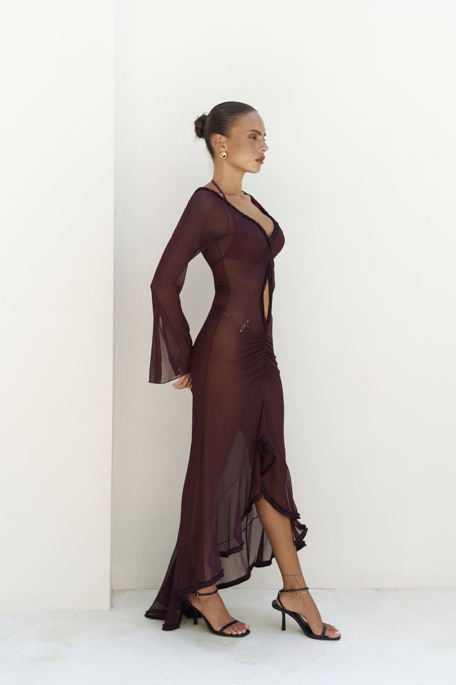 Mai Collection Μπορντό Σέξι Κομψό Μάξι Φόρεμα Slip Χονδρικό εμπόριο ενδυμάτων Χριστούγεννα