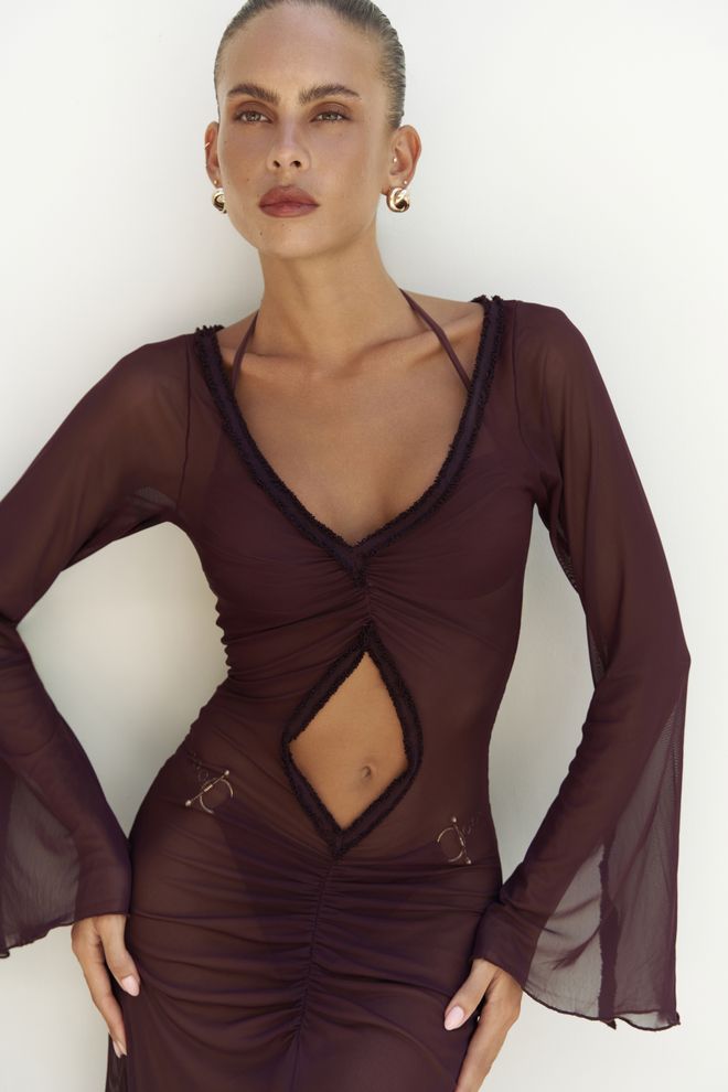 Mai Collection Μπορντό Σέξι Κομψό Μάξι Φόρεμα Slip Χονδρικό εμπόριο ενδυμάτων 5