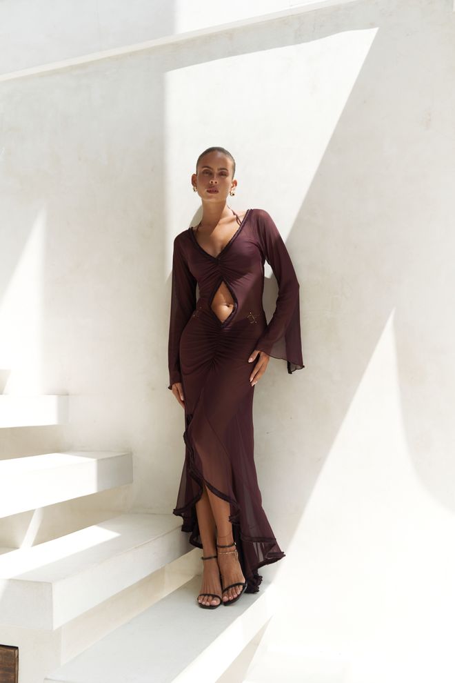 Mai Collection Μπορντό Σέξι Κομψό Μάξι Φόρεμα Slip Χονδρικό εμπόριο ενδυμάτων Επίσημο