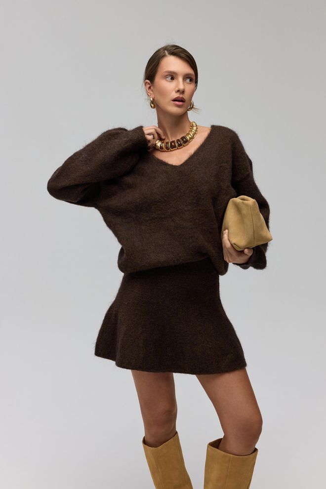 Mai Collection Brązowa Mini Rozkloszowana Spódnica Z Wysokim Stanem Hurtowa sprzedaż odzieży 1