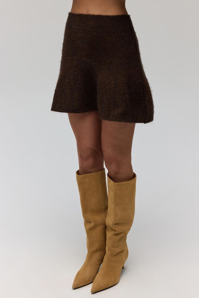 Mai Collection Brązowa Mini Rozkloszowana Spódnica Z Wysokim Stanem Hurtowa sprzedaż odzieży Jesień