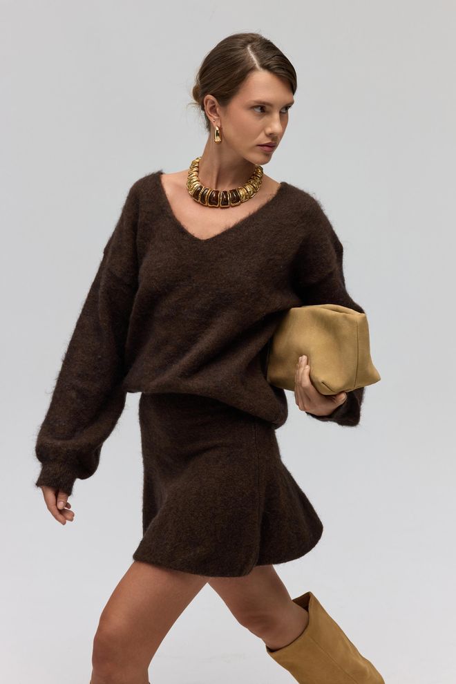 Mai Collection Brązowa Mini Rozkloszowana Spódnica Z Wysokim Stanem Hurtowa sprzedaż odzieży 5