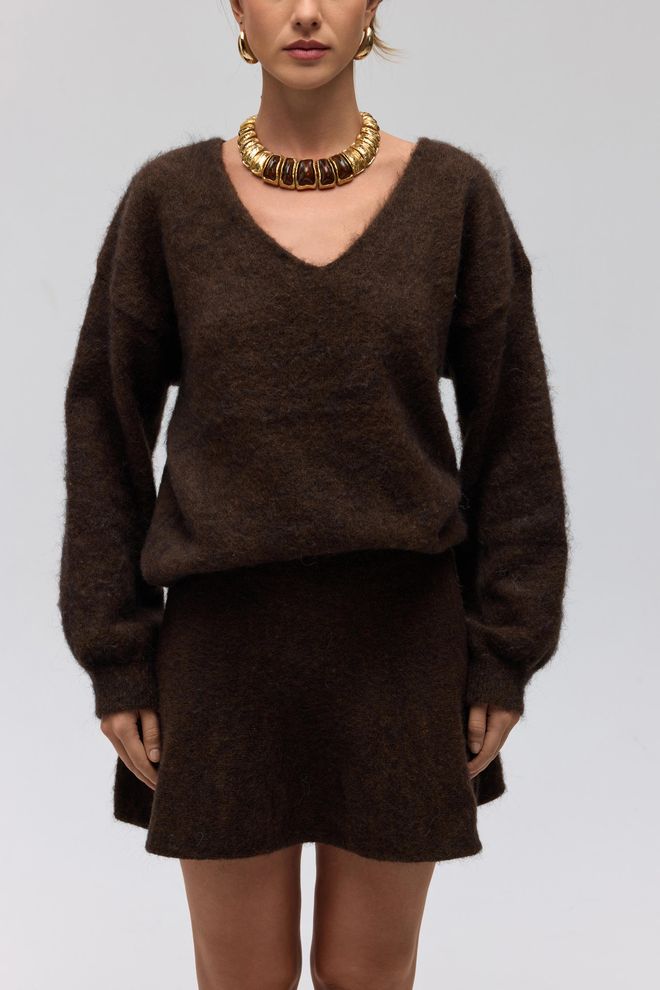 Mai Collection Brązowa Mini Rozkloszowana Spódnica Z Wysokim Stanem Hurtowa sprzedaż odzieży Praca