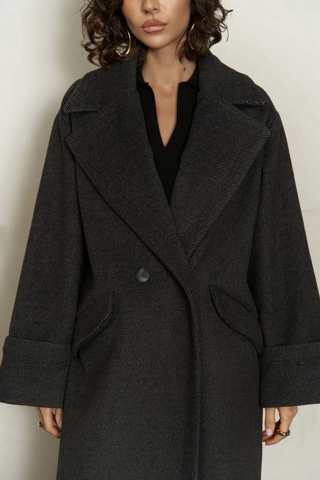 Mai Collection Siyah Zarif Tek Düğmeli Balıksırtı Desenli Kaban Toptan Giyim Gündelik