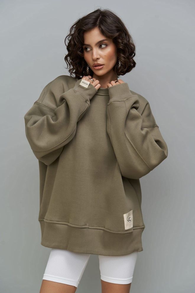 Mai Collection Haki Gündelik Bol Kalıp Bisiklet Yaka Sweatshirt Toptan Giyim Gündelik