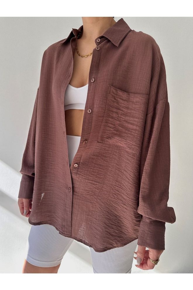 Mai Collection Kahverengi Gömlek Gündelik Sokak Tarzı Zarif Toptan Giyim Gündelik