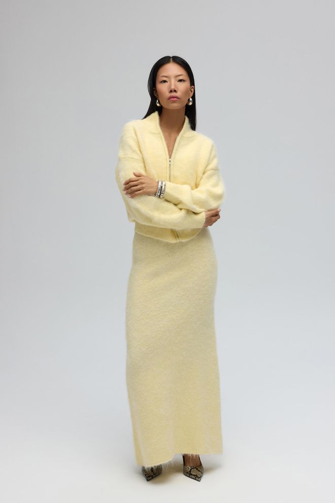 Mai Collection جيبة قلم ماكسي أصفر وسط الخصر ملابس بالجملة 5