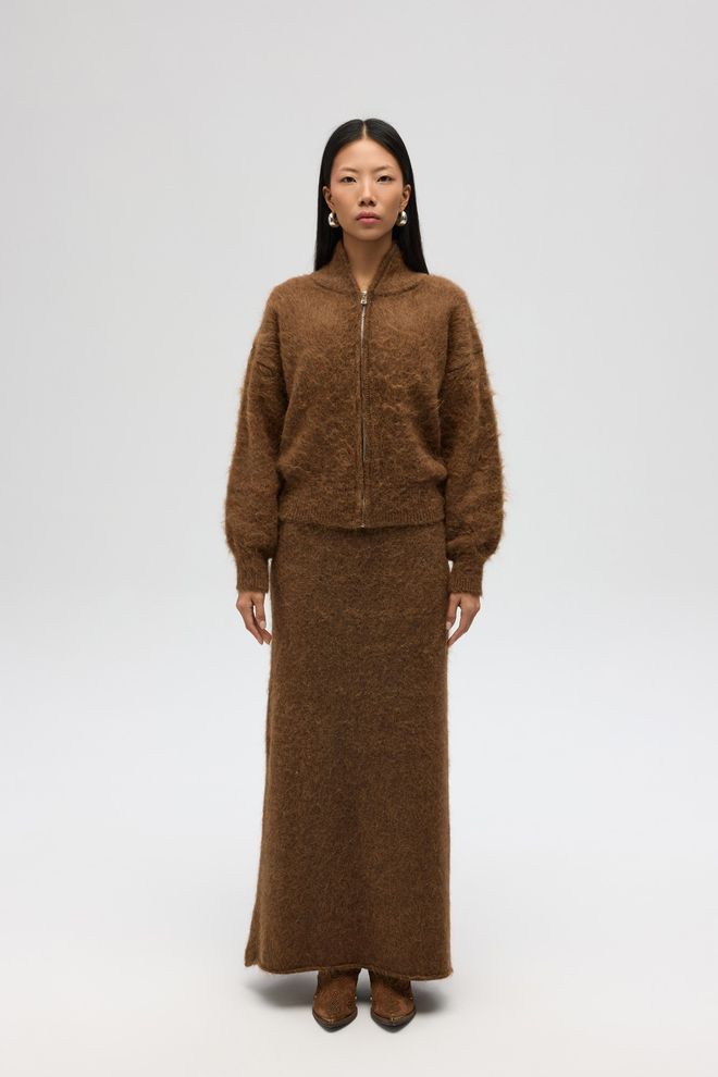 Mai Collection جيبة بنية قلم ماكسي بحزام وسحّاب متوسط الخصر ملابس بالجملة 5