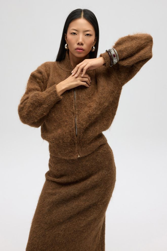 Mai Collection جيبة بنية قلم ماكسي بحزام وسحّاب متوسط الخصر ملابس بالجملة 1