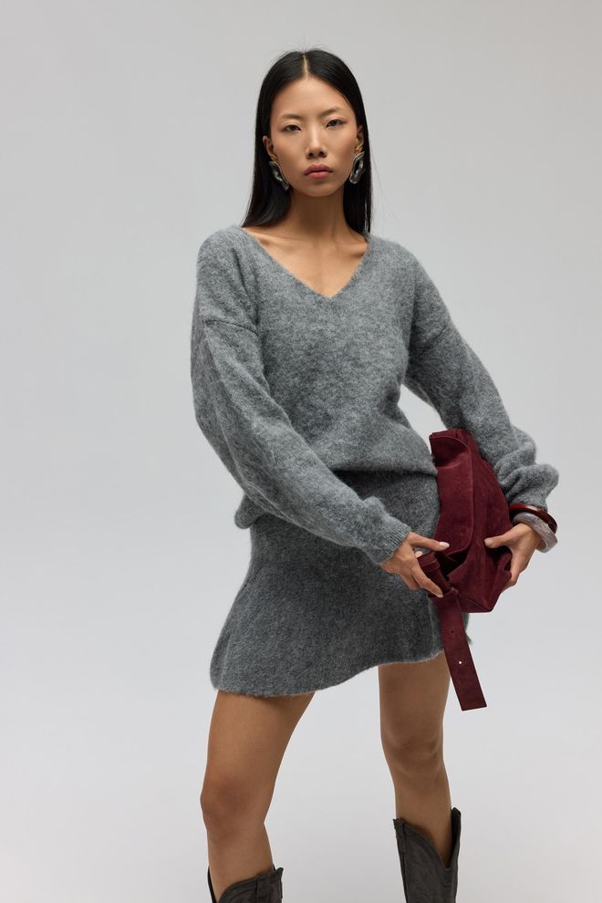 Mai Collection Szara Mini Rozkloszowana Spódnica Z Wysokim Stanem Hurtowa sprzedaż odzieży Praca