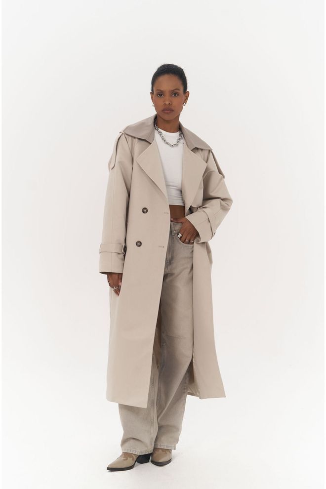 Mai Collection Bej Trençkot Zarif Tek Ve Çift Düğmeli Tasarım Toptan Giyim Gündelik