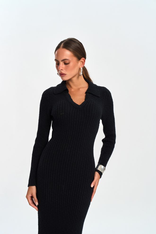 Mai Collection Κομψό Μαύρο Bodycon Φόρεμα Με Λαιμόκοψη Με Εγκοπή Χονδρικό εμπόριο ενδυμάτων Σέξι