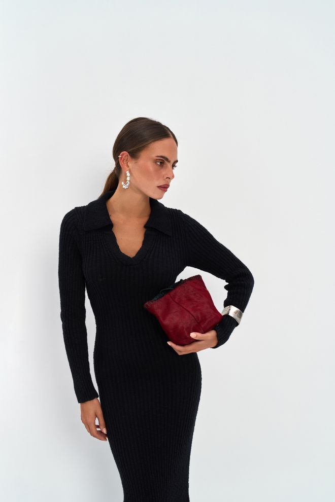 Mai Collection Κομψό Μαύρο Bodycon Φόρεμα Με Λαιμόκοψη Με Εγκοπή Χονδρικό εμπόριο ενδυμάτων Φθινόπωρο