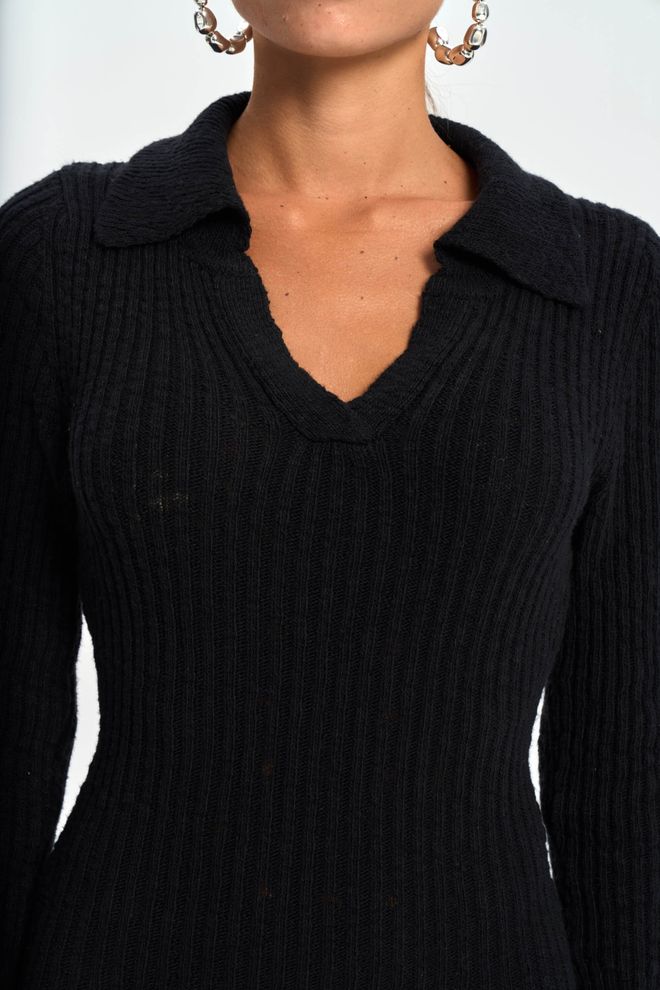 Mai Collection Κομψό Μαύρο Bodycon Φόρεμα Με Λαιμόκοψη Με Εγκοπή Χονδρικό εμπόριο ενδυμάτων Χειμώνας