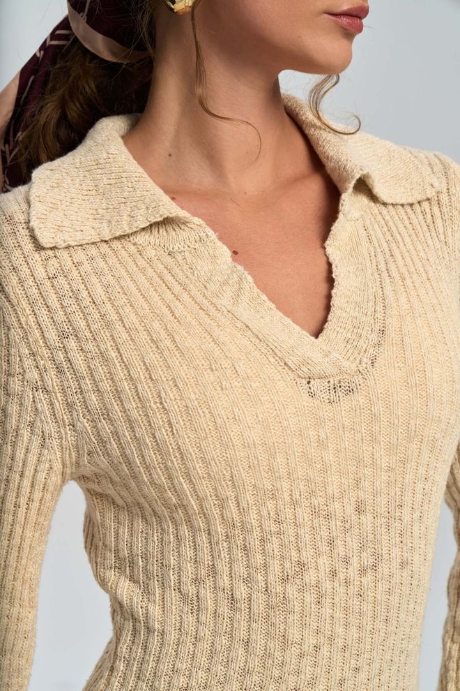 Mai Collection Μπεζ Κομψό Πουλόβερ Φόρεμα Με Λαιμόκοψη Με Ενωση Χονδρικό εμπόριο ενδυμάτων Χειμώνας