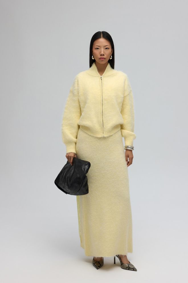 Mai Collection Κίτρινη Κομψή Ζακέτα Με Φερμουάρ Και Κουκούλα Χονδρικό εμπόριο ενδυμάτων Casual