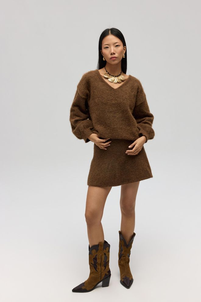 Mai Collection Καφέ Φούστα Μίνι Φαρδιά Ψηλόμεση Casual & Κομψό Χονδρικό εμπόριο ενδυμάτων Casual