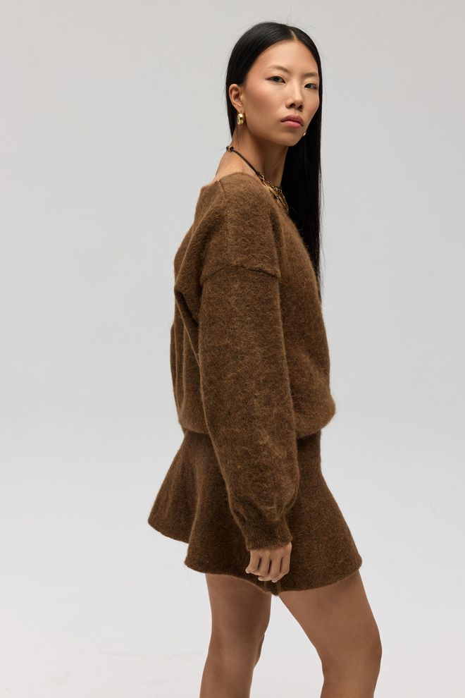 Mai Collection Brązowa Rozkloszowana Mini Spódnica – Wysoki Stan Casual & Elegancka Hurtowa sprzedaż odzieży Odpoczynek