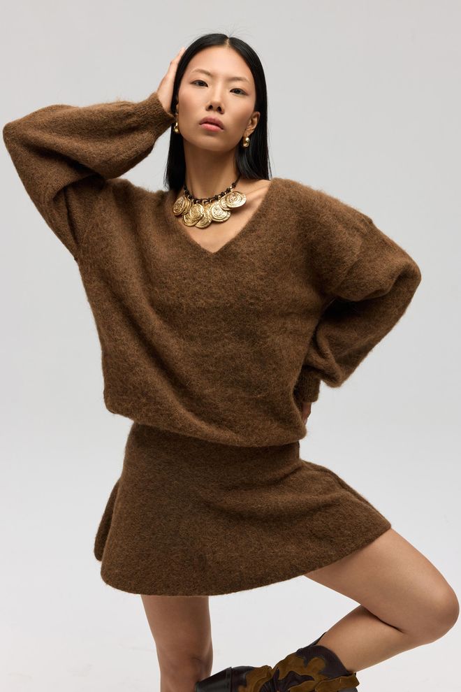 Mai Collection Brązowa Rozkloszowana Mini Spódnica – Wysoki Stan Casual & Elegancka Hurtowa sprzedaż odzieży 1