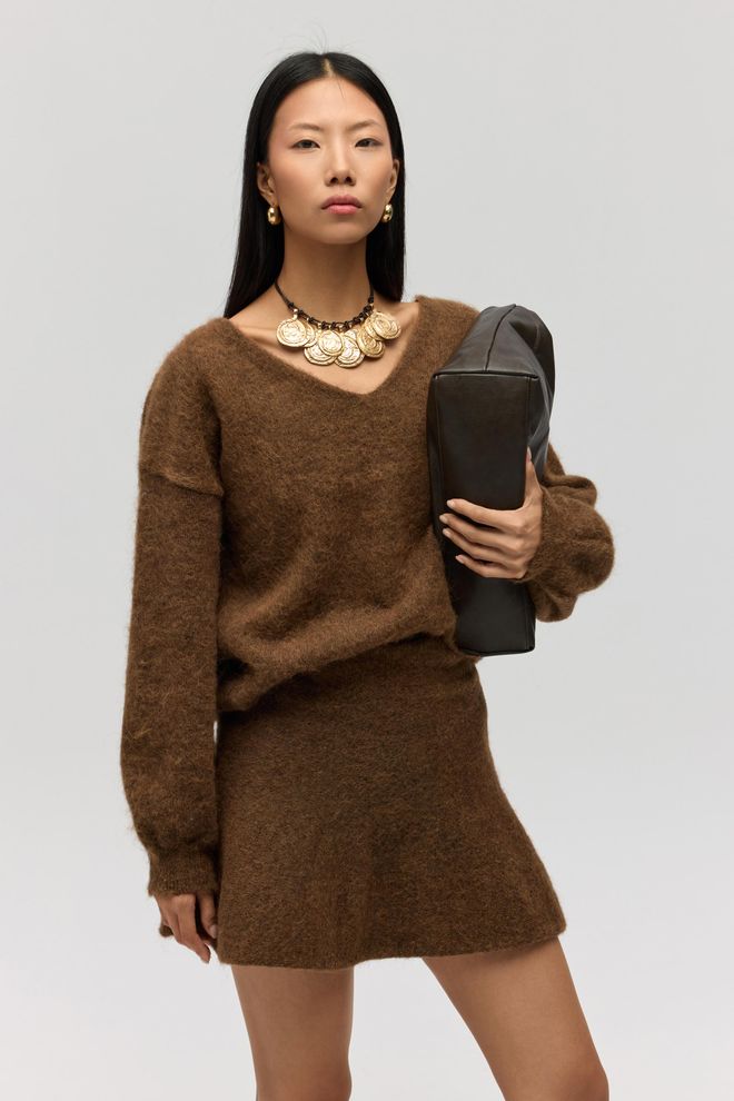 Mai Collection Brązowa Rozkloszowana Mini Spódnica – Wysoki Stan Casual & Elegancka Hurtowa sprzedaż odzieży 5