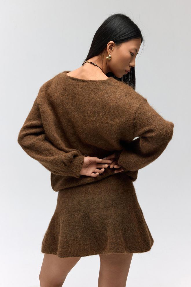 Mai Collection Brązowa Rozkloszowana Mini Spódnica – Wysoki Stan Casual & Elegancka Hurtowa sprzedaż odzieży Praca