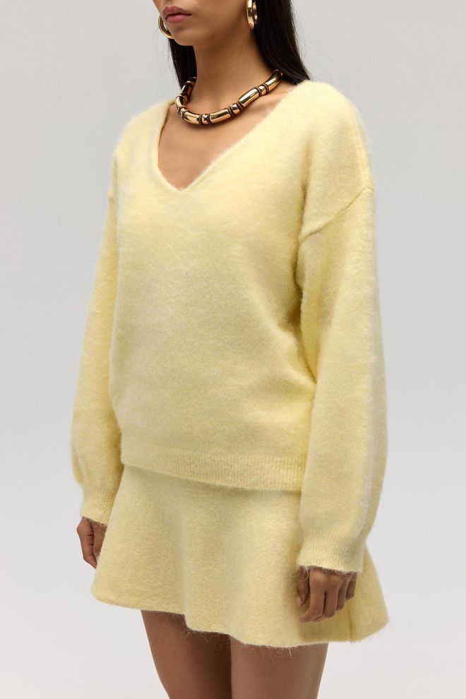 Mai Collection Желтый Повседневный Элегантный Свитер V образный Вырез Длинный Рукав Оптовая продажа одежды Падают осенью