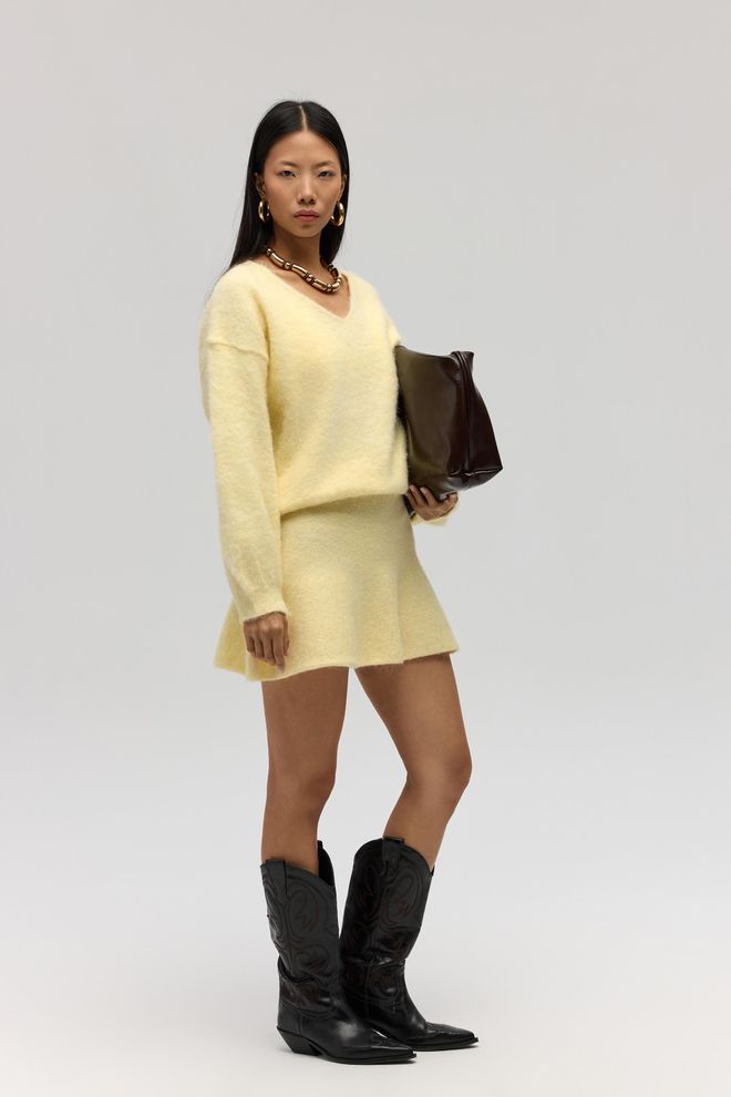 Mai Collection Желтый Повседневный Элегантный Свитер V образный Вырез Длинный Рукав Оптовая продажа одежды Бездельничать