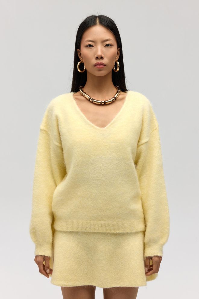 Mai Collection Желтый Повседневный Элегантный Свитер V образный Вырез Длинный Рукав Оптовая продажа одежды 1