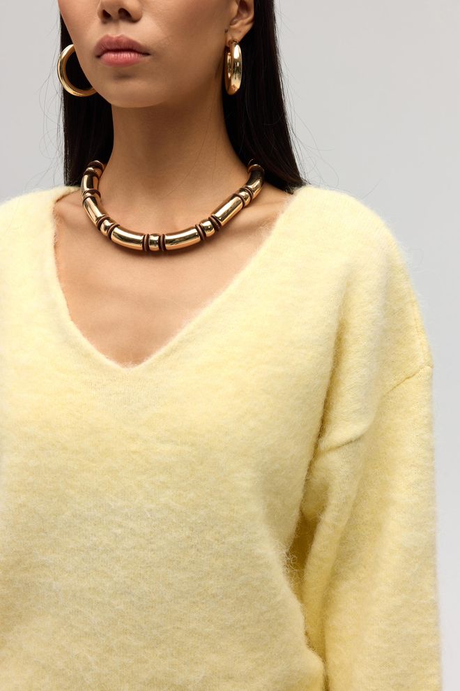 Mai Collection Желтый Повседневный Элегантный Свитер V образный Вырез Длинный Рукав Оптовая продажа одежды Работа