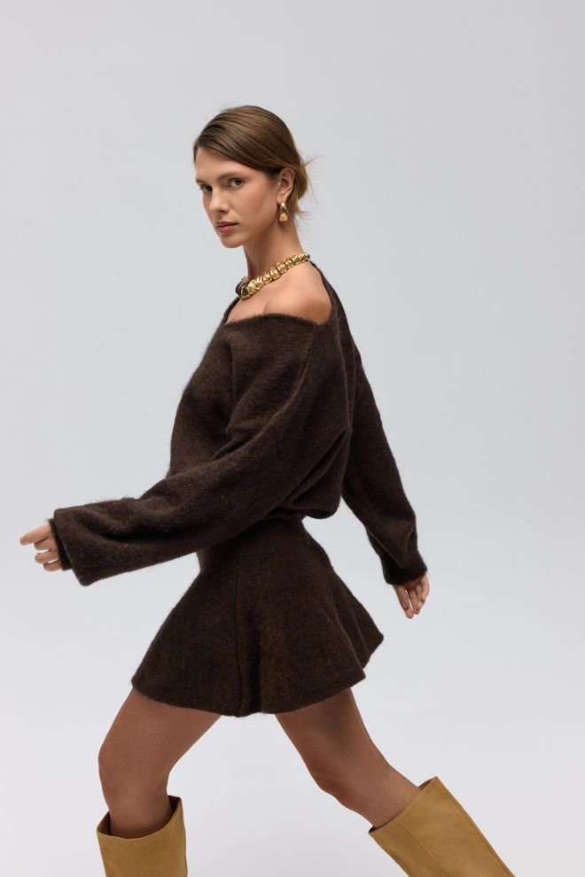 Mai Collection Jersey Marrón Oversize Con Cuello En V Para Otoño E Invierno Ropa al por mayor Casual