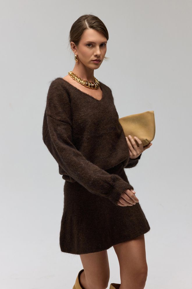 Mai Collection Коричневый Свитер Оверсайз С V образным Вырезом На Осень И Зиму Оптовая продажа одежды Работа