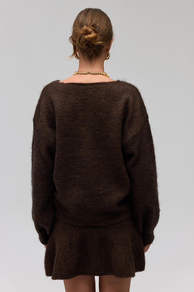 Mai Collection Коричневый Свитер Оверсайз С V образным Вырезом На Осень И Зиму Оптовая продажа одежды Винтаж