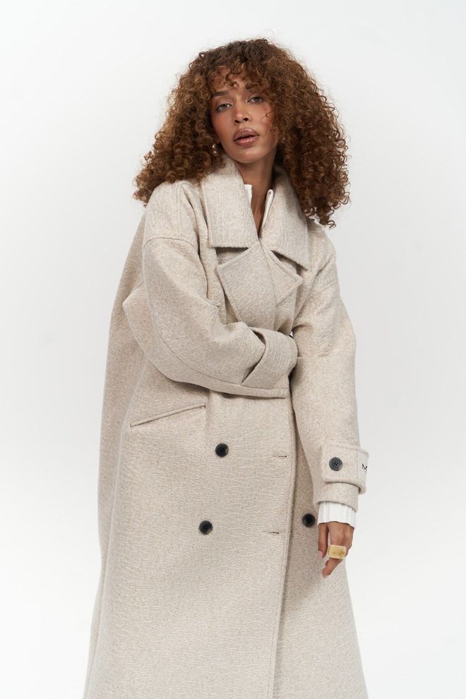 Mai Collection Bej Zarif Çift Düğmeli Kaban Sonbahar Kış İçin Toptan Giyim Gündelik