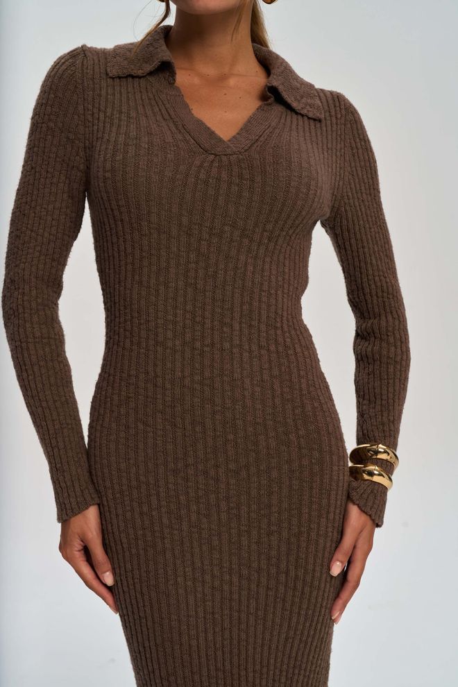Mai Collection Κομψό Καφέ Πουλόβερ Φόρεμα Με Λαιμόκοψη Με Εγκοπή Χονδρικό εμπόριο ενδυμάτων 5