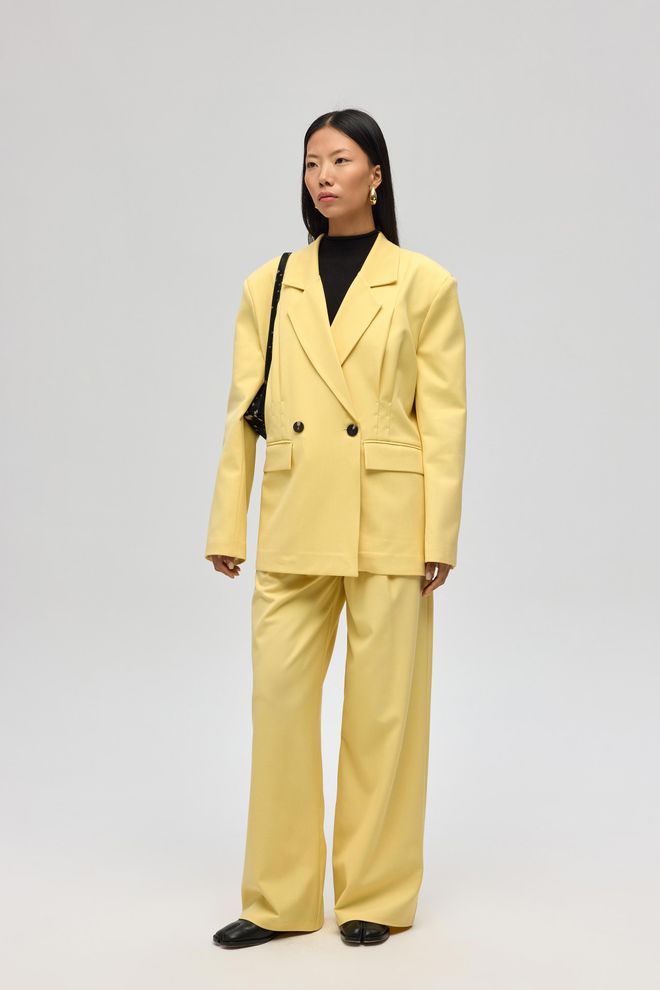 Mai Collection Pantalon Palazzo Jaune Élégant À Taille Haute Vêtements en gros Décontracté