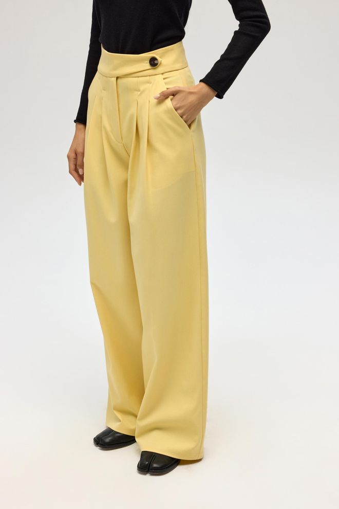Mai Collection Pantalón Palazzo Amarillo Elegante De Cintura Alta Ropa al por mayor Trabajo