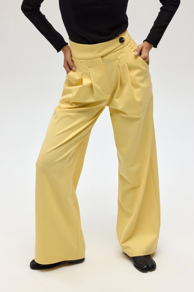 Mai Collection Pantalón Palazzo Amarillo Elegante De Cintura Alta Ropa al por mayor Primavera